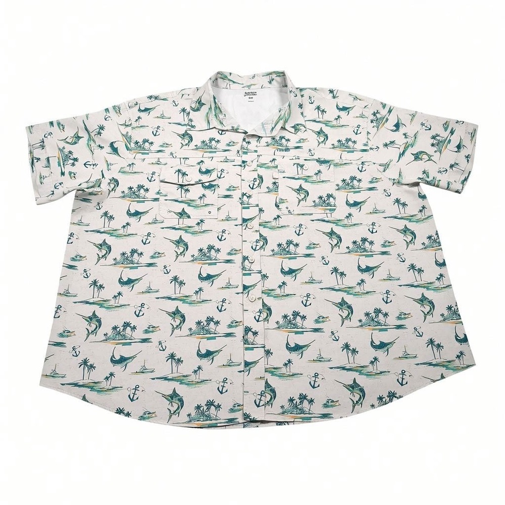 Izod Saltwater 4XB Swordfish Boat Anchors Fishing Boats Palm Trees White‎ Green
